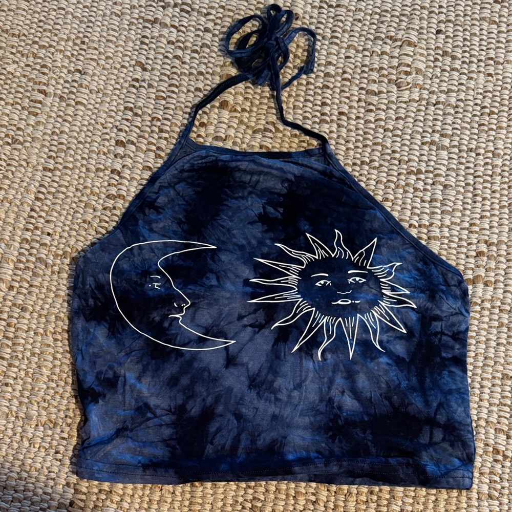 SHEIN Navy Blue Tie-Dye Sun and Moon Tank Top